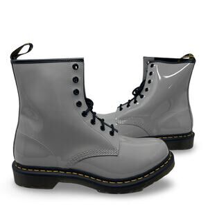 New Dr. Martens 1460 Women Patent Leather Lace Up Boots in Zink Grey sz 11